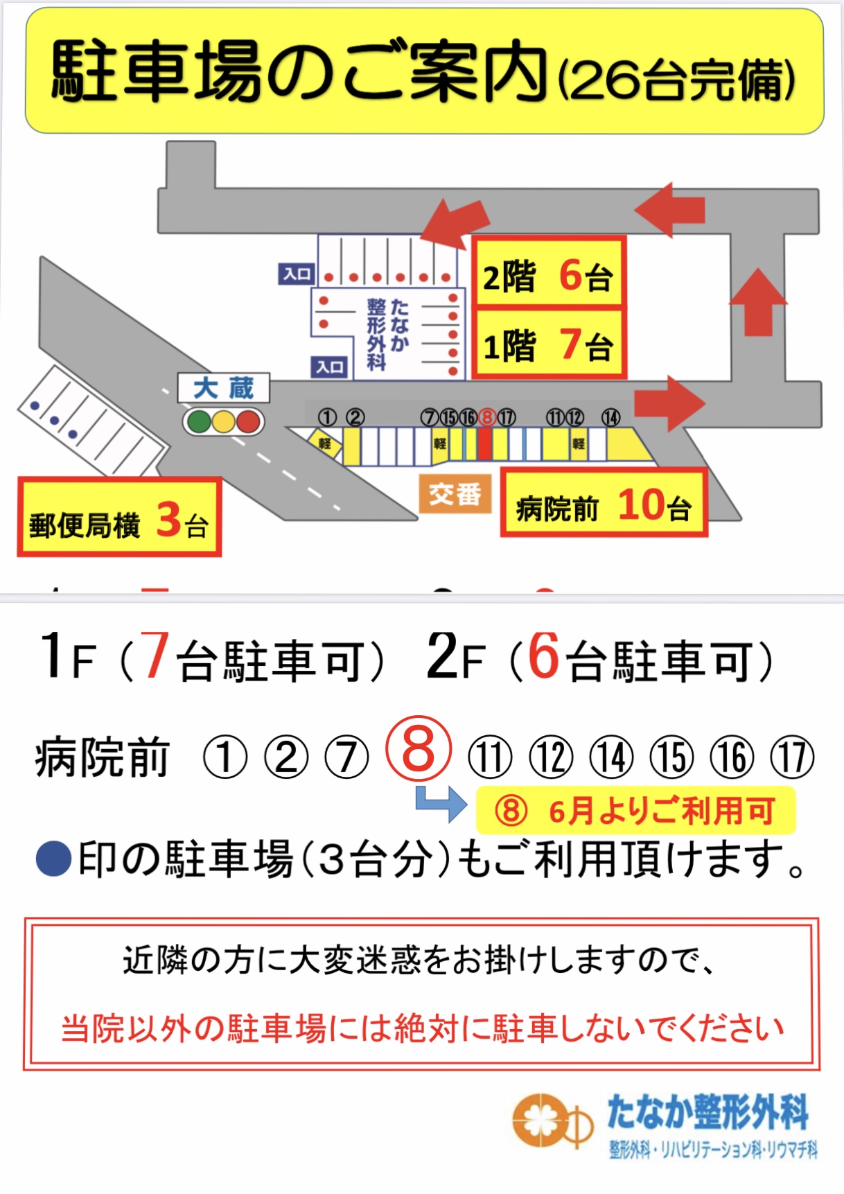 駐車場のお知らせ - たなか整形外科・デイケア